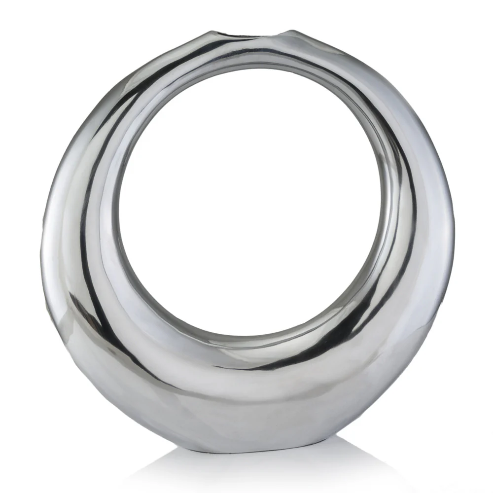 Silver Aluminum Ring Large Hoop Vase By Homeroots - Image 3
