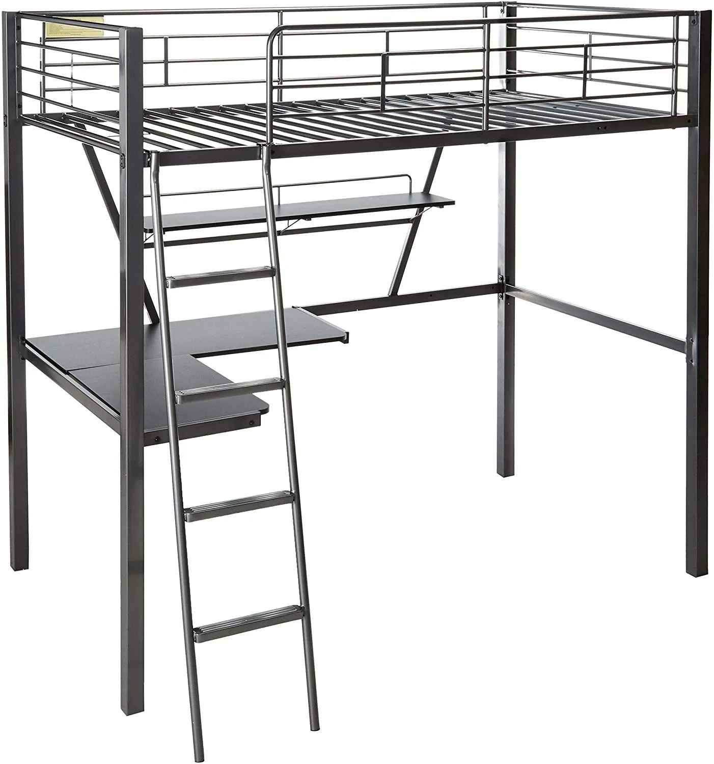 Silver And Black Metal Tube Loft Bed With Desk By Homeroots - Image 2