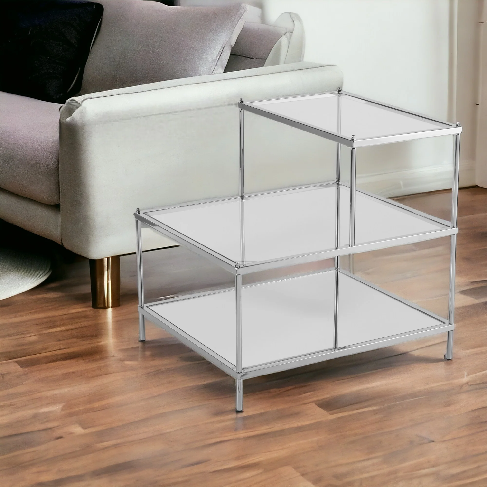 Silver And Clear Glass Mirrored End Table By Homeroots - Image 2