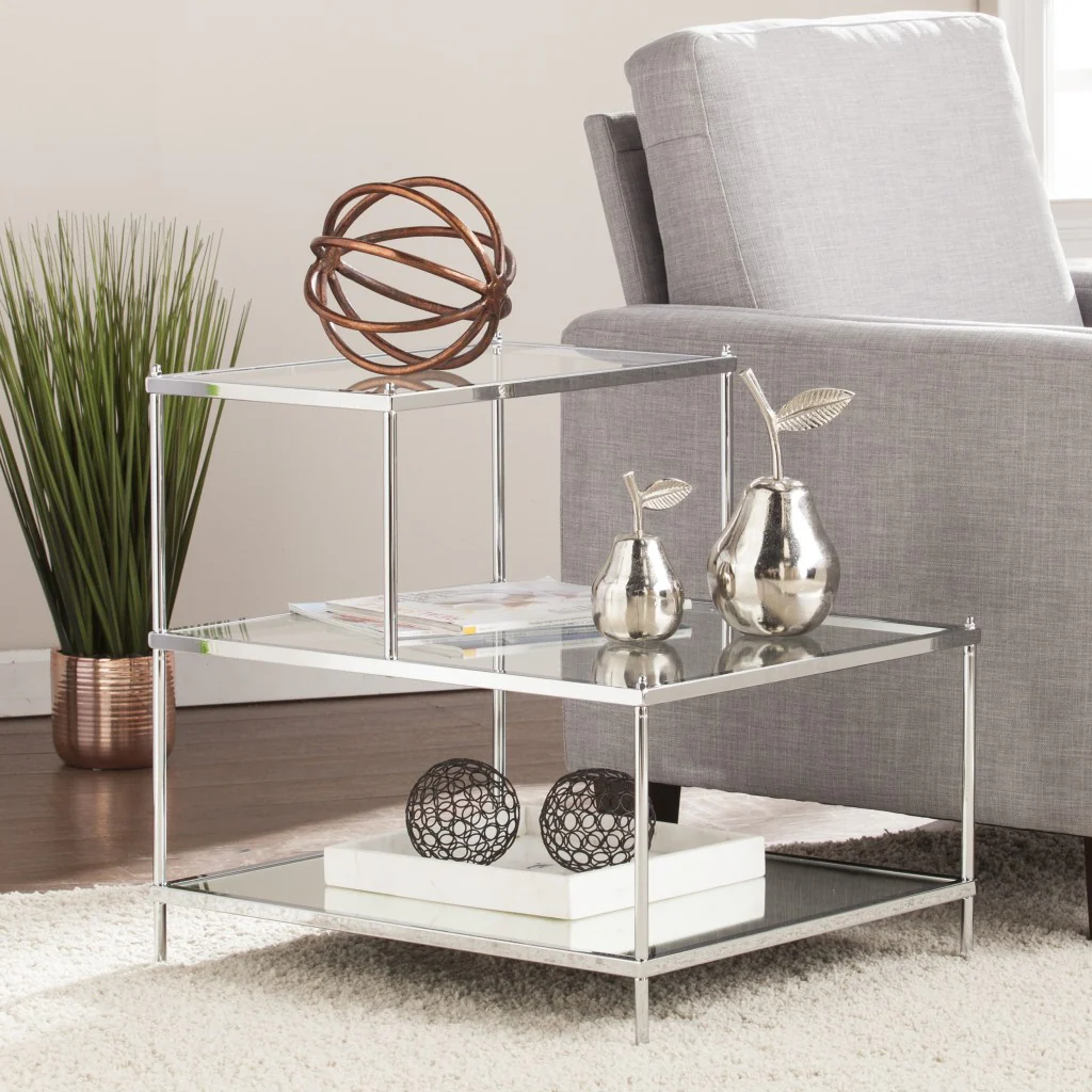 Silver And Clear Glass Mirrored End Table By Homeroots - Image 7