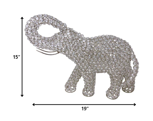 Silver and Faux Crystal Elephant Sculpture By Homeroots - Image 2