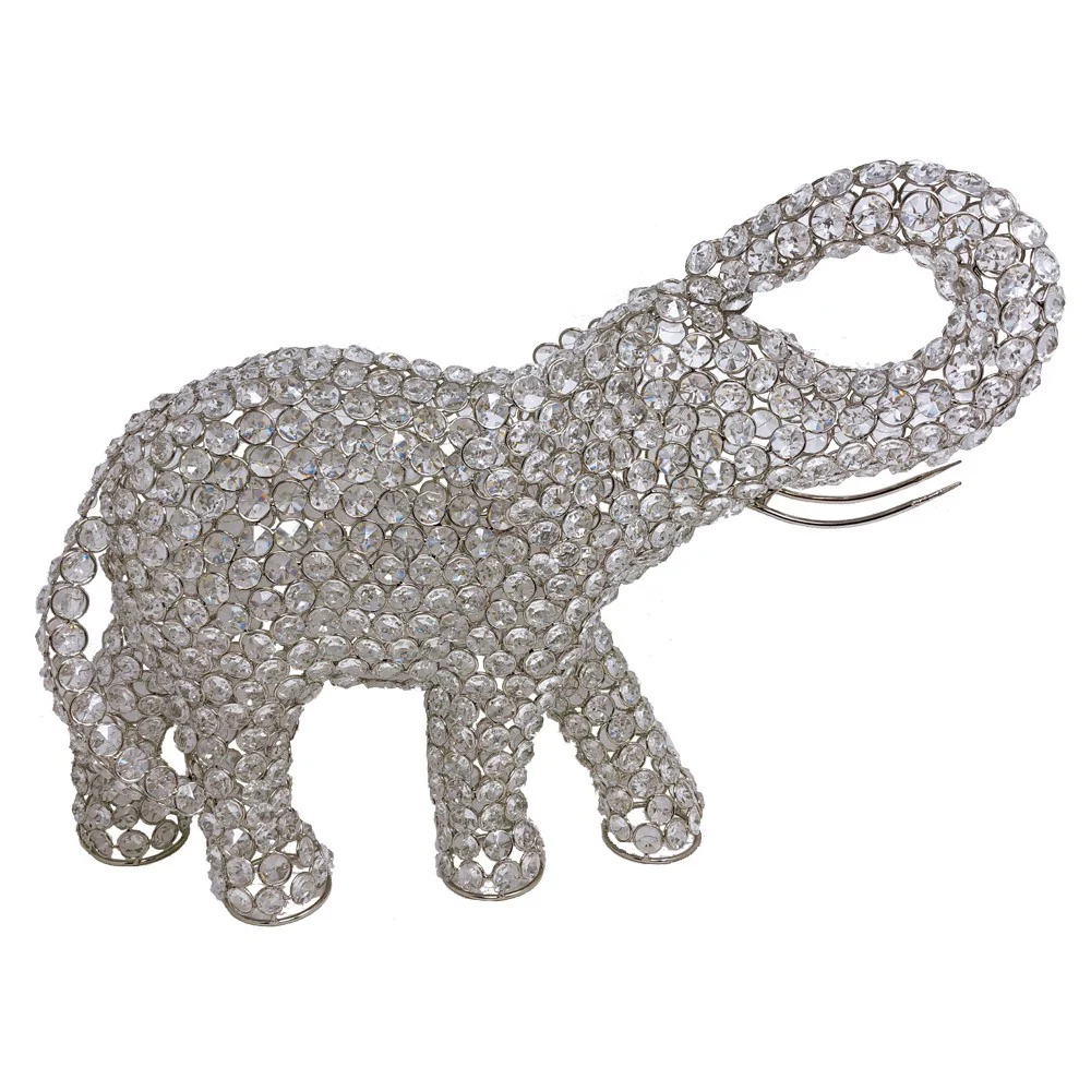 Silver and Faux Crystal Elephant Sculpture By Homeroots - Image 3