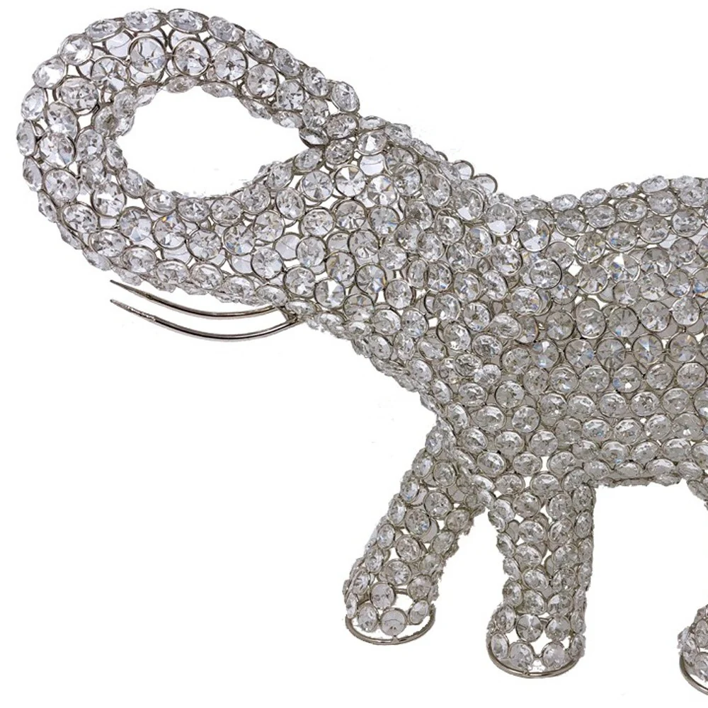 Silver and Faux Crystal Elephant Sculpture By Homeroots - Image 4