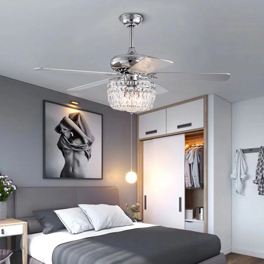 Silver And Faux Crystal Mod Chandelier Ceiling Fan By Homeroots - Image 2