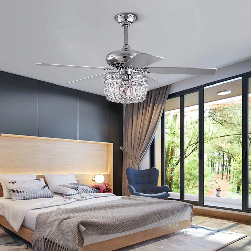Silver And Faux Crystal Mod Chandelier Ceiling Fan By Homeroots - Image 3