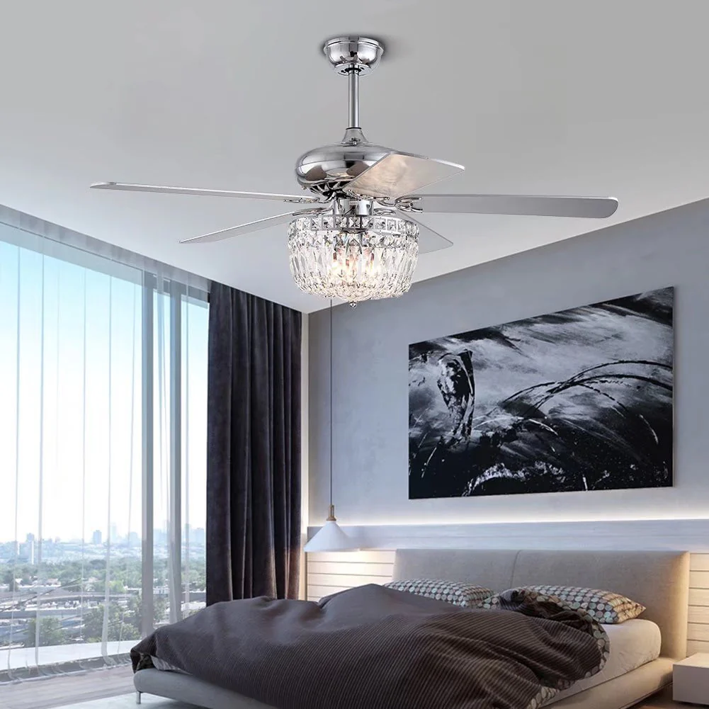 Silver And Faux Crystal Mod Chandelier Ceiling Fan By Homeroots - Image 4