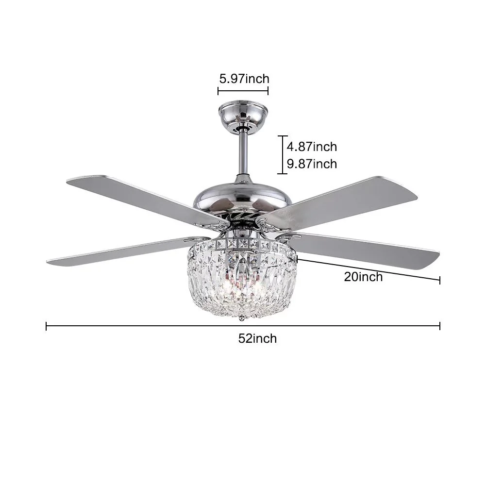 Silver And Faux Crystal Mod Chandelier Ceiling Fan By Homeroots - Image 5