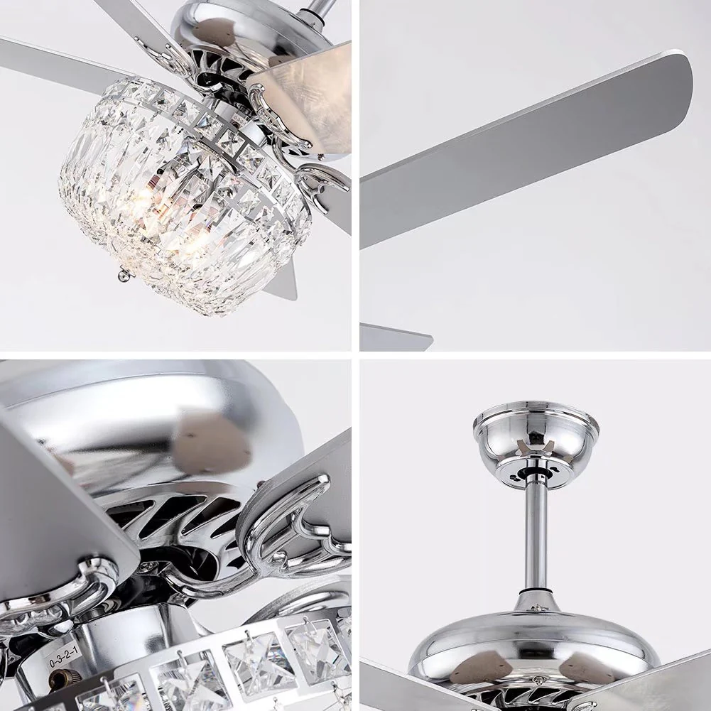 Silver And Faux Crystal Mod Chandelier Ceiling Fan By Homeroots - Image 6