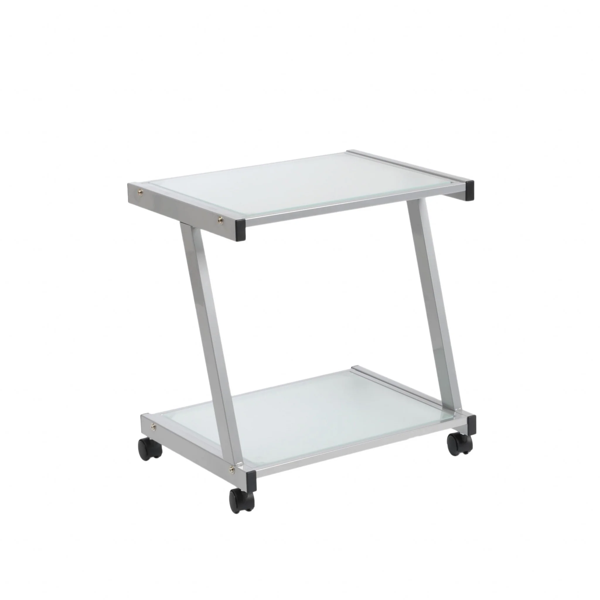 Silver and Frosted Glass Rolling Printer Cart By Homeroots - Image 3