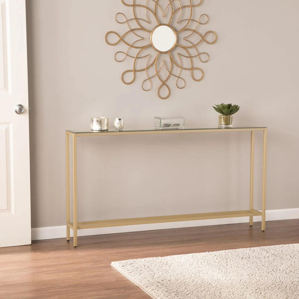 Silver and Gold Mirrored Glass Console Table By Homeroots - Image 6