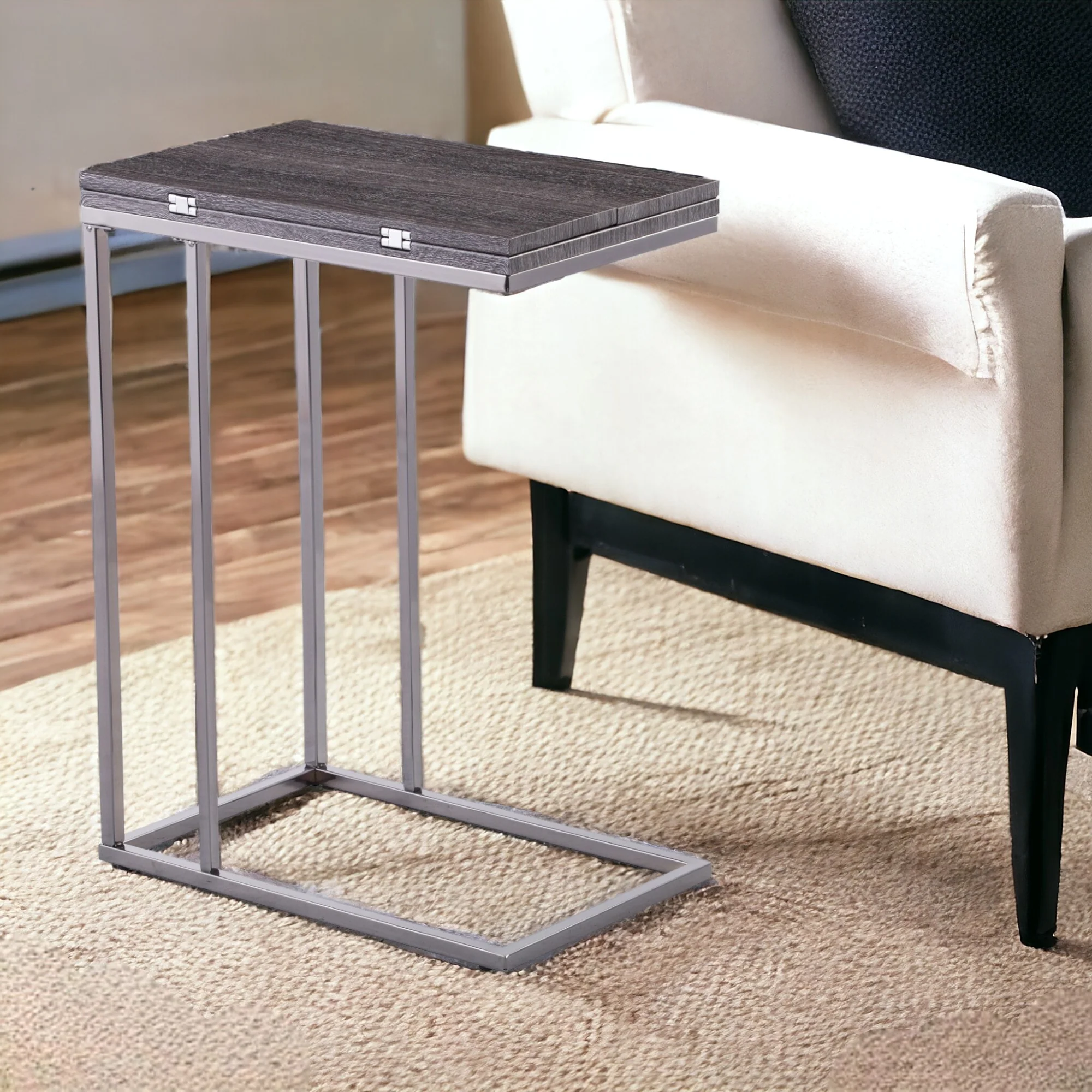 Silver And Gray Expandable Rectangular End Table By Homeroots - Image 2