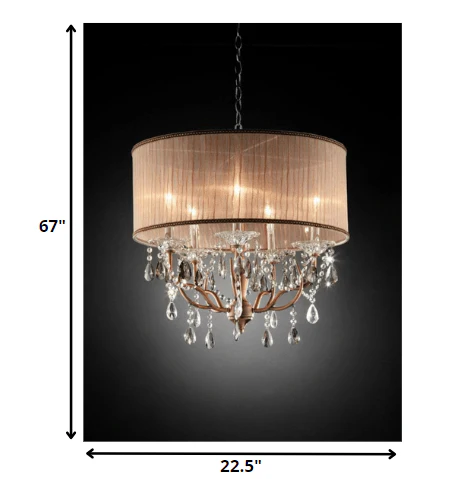Silver and Pink Faux Crystal Hanging Chandelier Lamp By Homeroots - Image 2