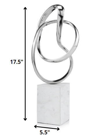 Silver and White Aluminum and Marble Abstract Sculpture By Homeroots - Image 2