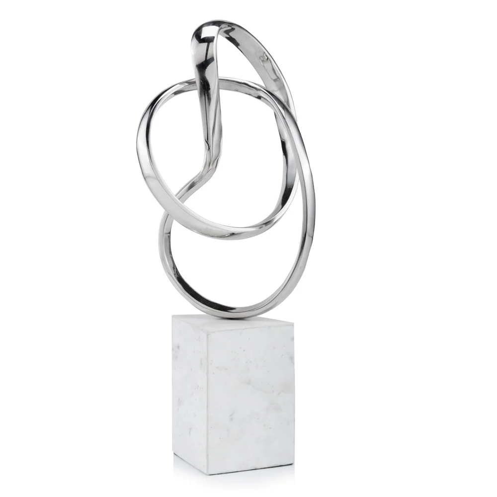 Silver and White Aluminum and Marble Abstract Sculpture By Homeroots - Image 3