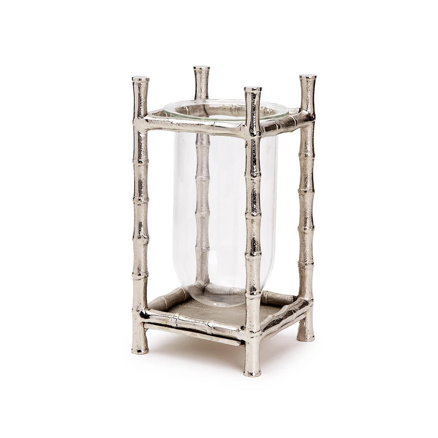 Silver Bamboo Vase with Glass Vessel Set Of 2 By Tozai Home - Image 2