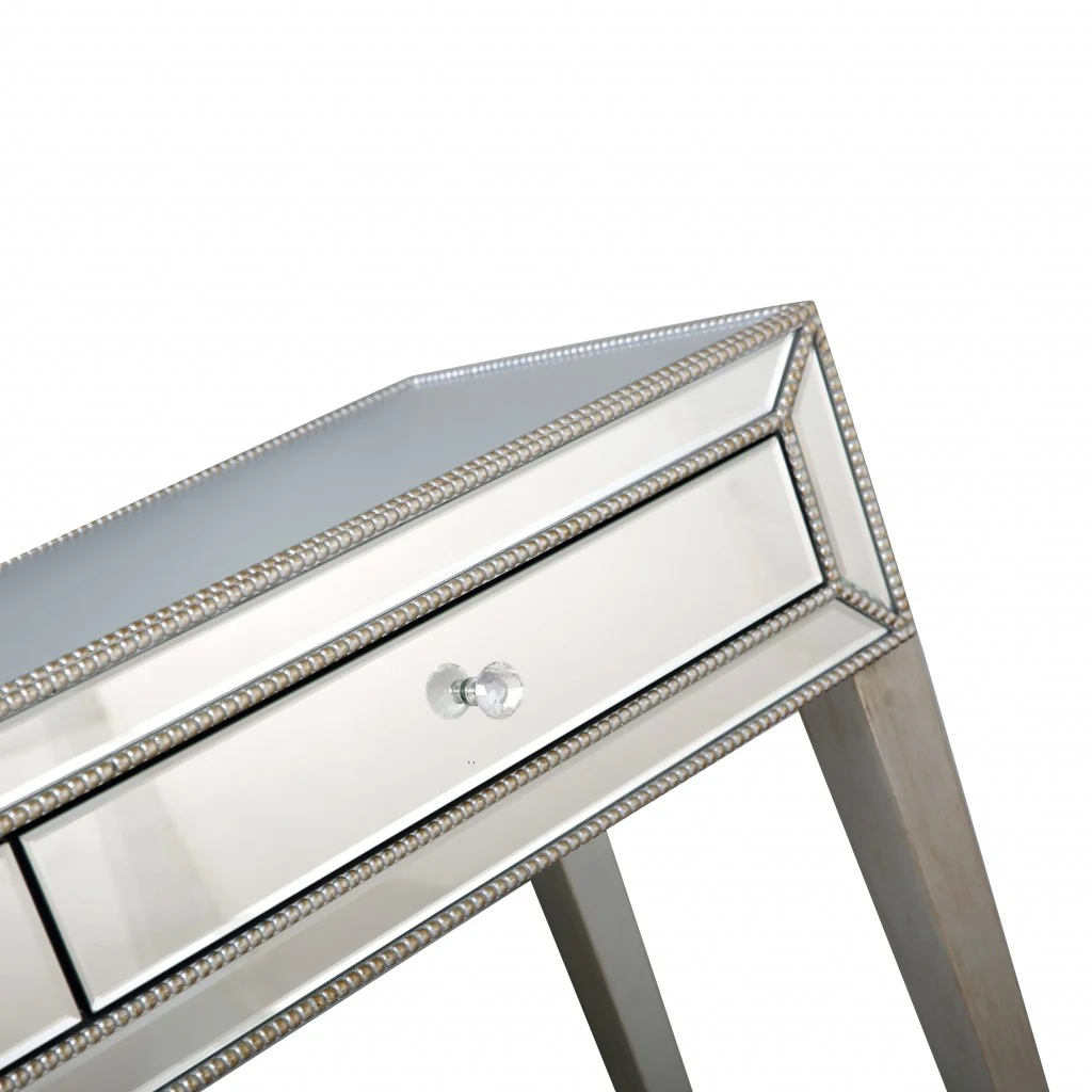 Silver Beaded Mirror and Console Table By Homeroots - Image 2