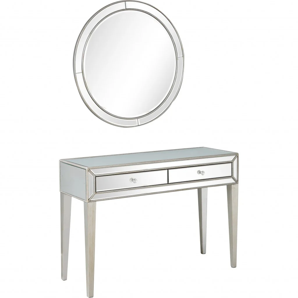 Silver Beaded Mirror and Console Table By Homeroots - Image 5