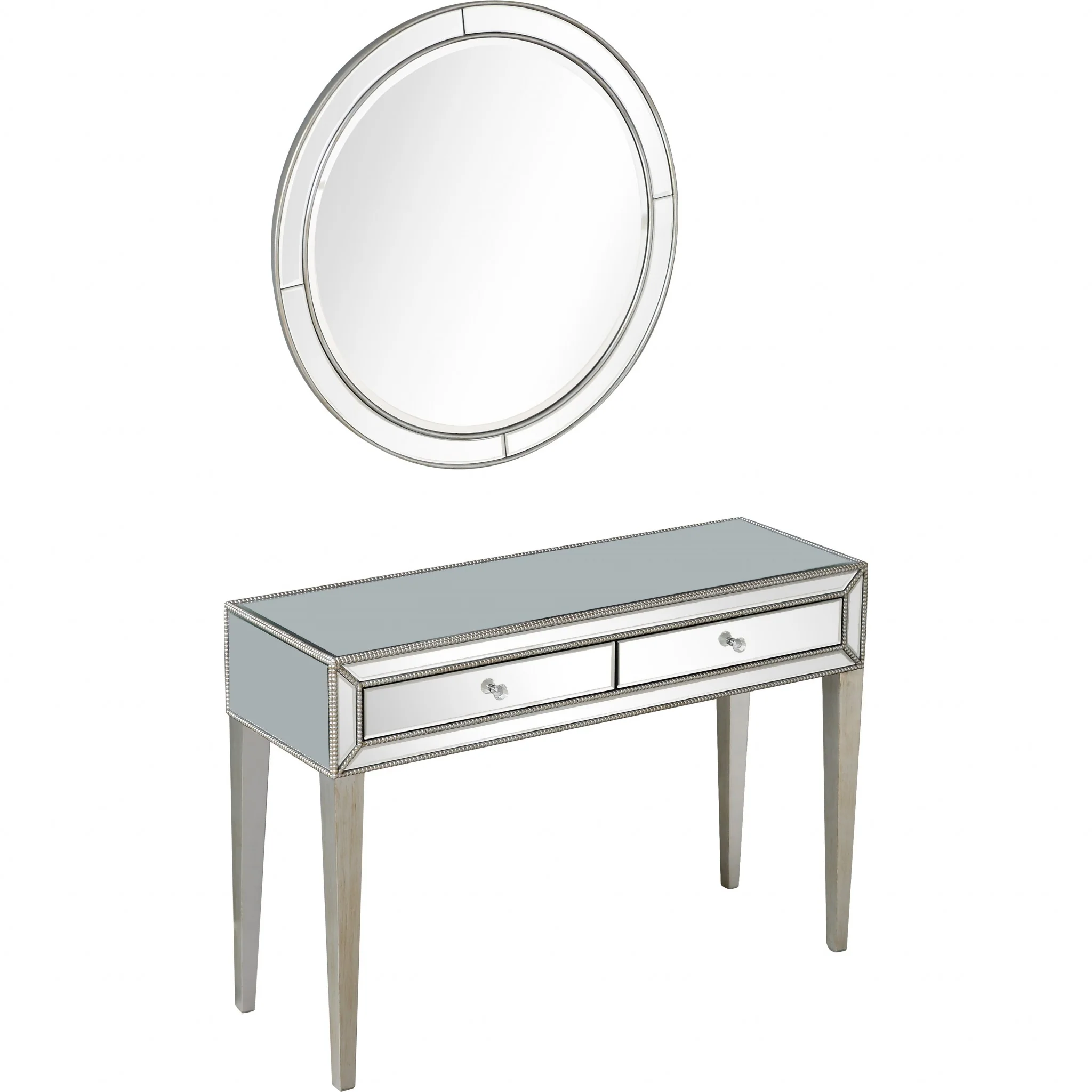 Silver Beaded Mirror and Console Table By Homeroots - Image 6