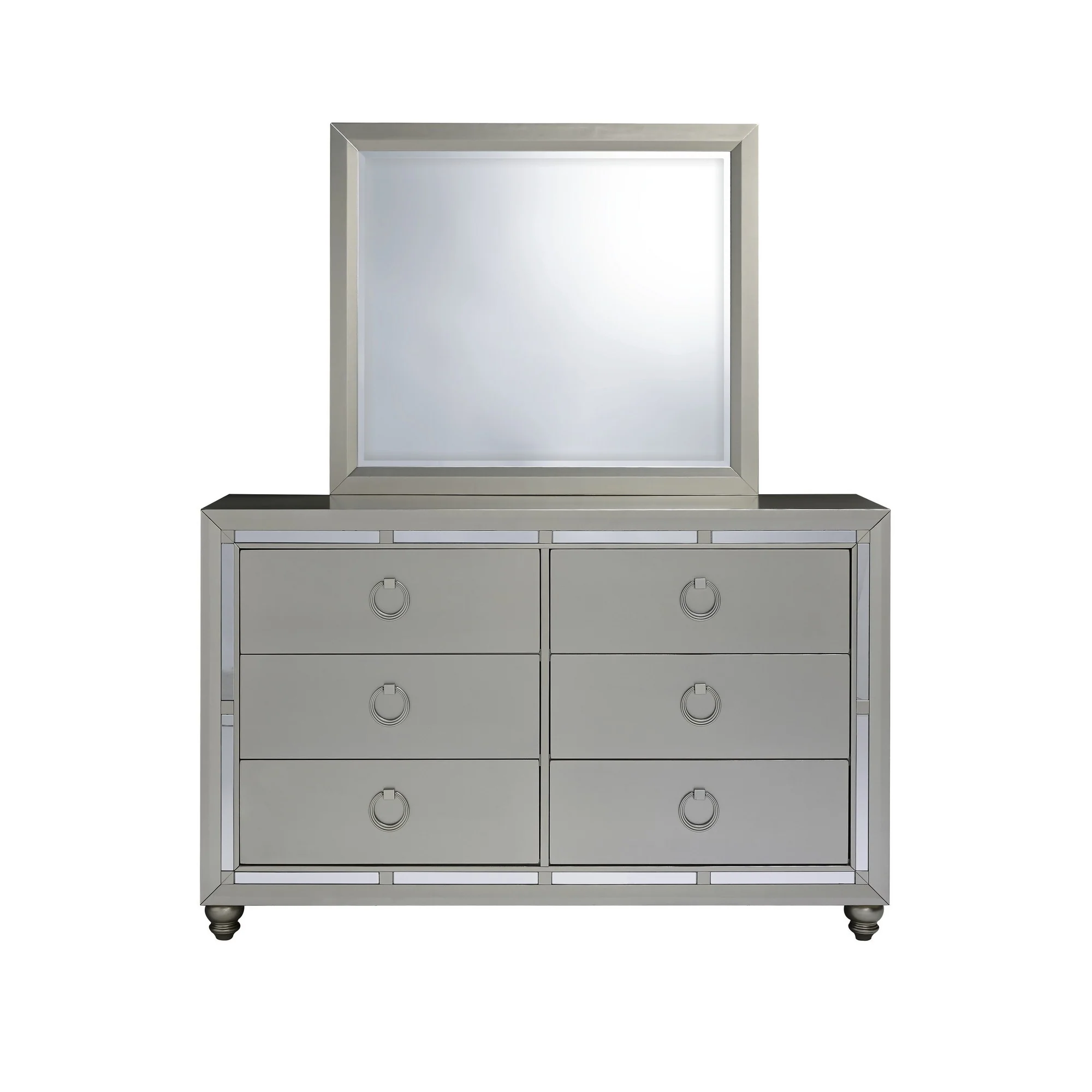Silver Champagne Tone Dresser With Mirror Trim Accent 6 Drawers By Homeroots - Image 2