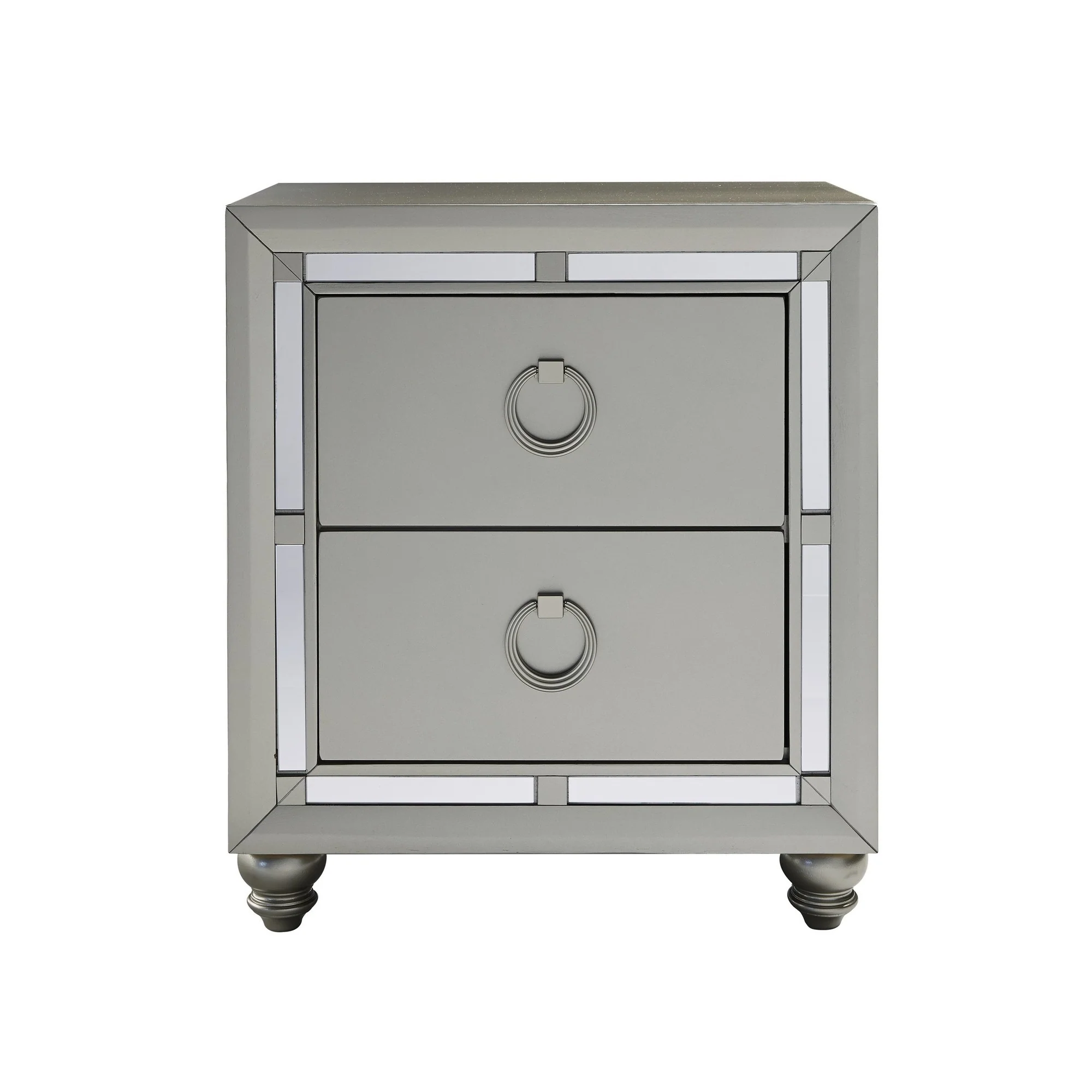 Silver Champagne Tone Nightstand With 2 Drawer Mirror Trim Accent By Homeroots - Image 2