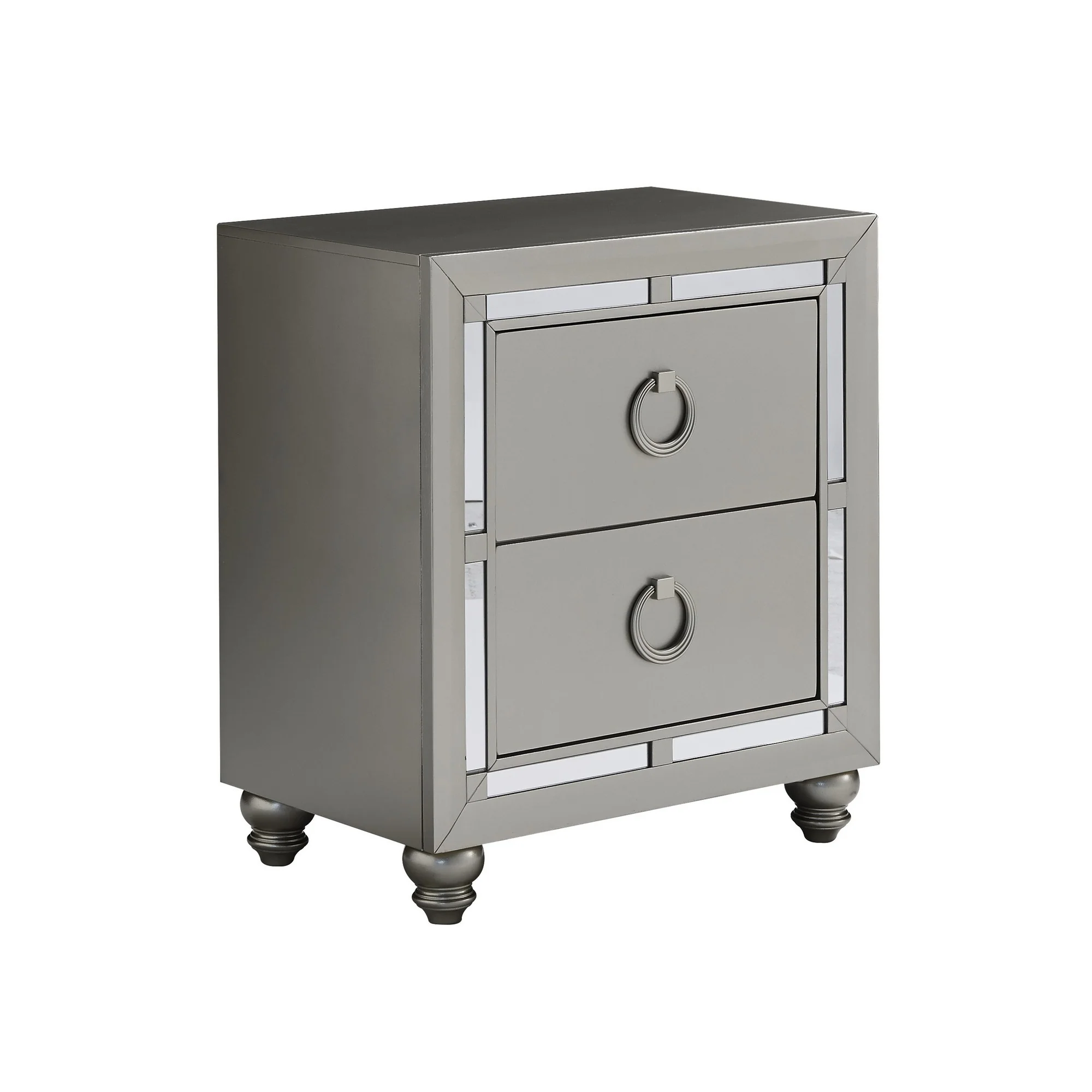 Silver Champagne Tone Nightstand With 2 Drawer Mirror Trim Accent By Homeroots - Image 3