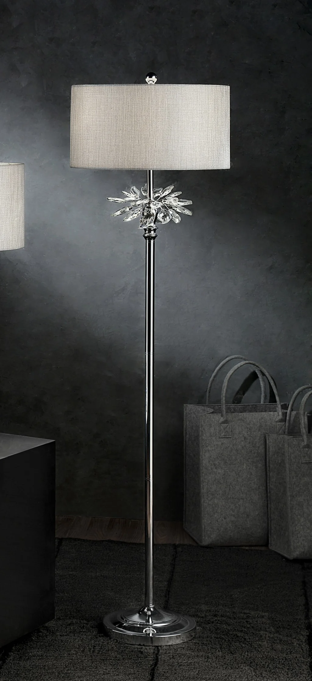 Silver Chrome Tall Floor Lamp with Starburst Crystals By Homeroots - Image 2