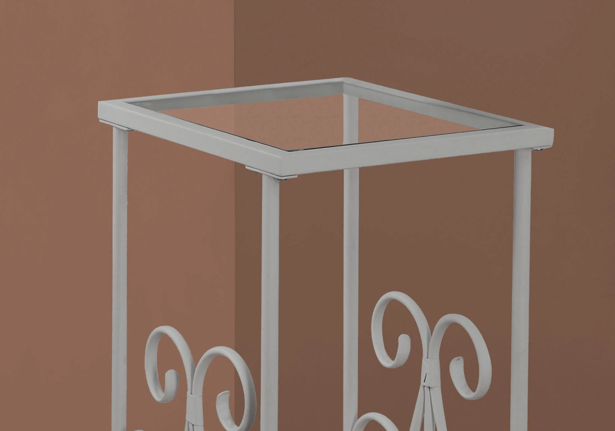 Silver Clear Metal Tempered Glass Accent Table By Homeroots - Image 2