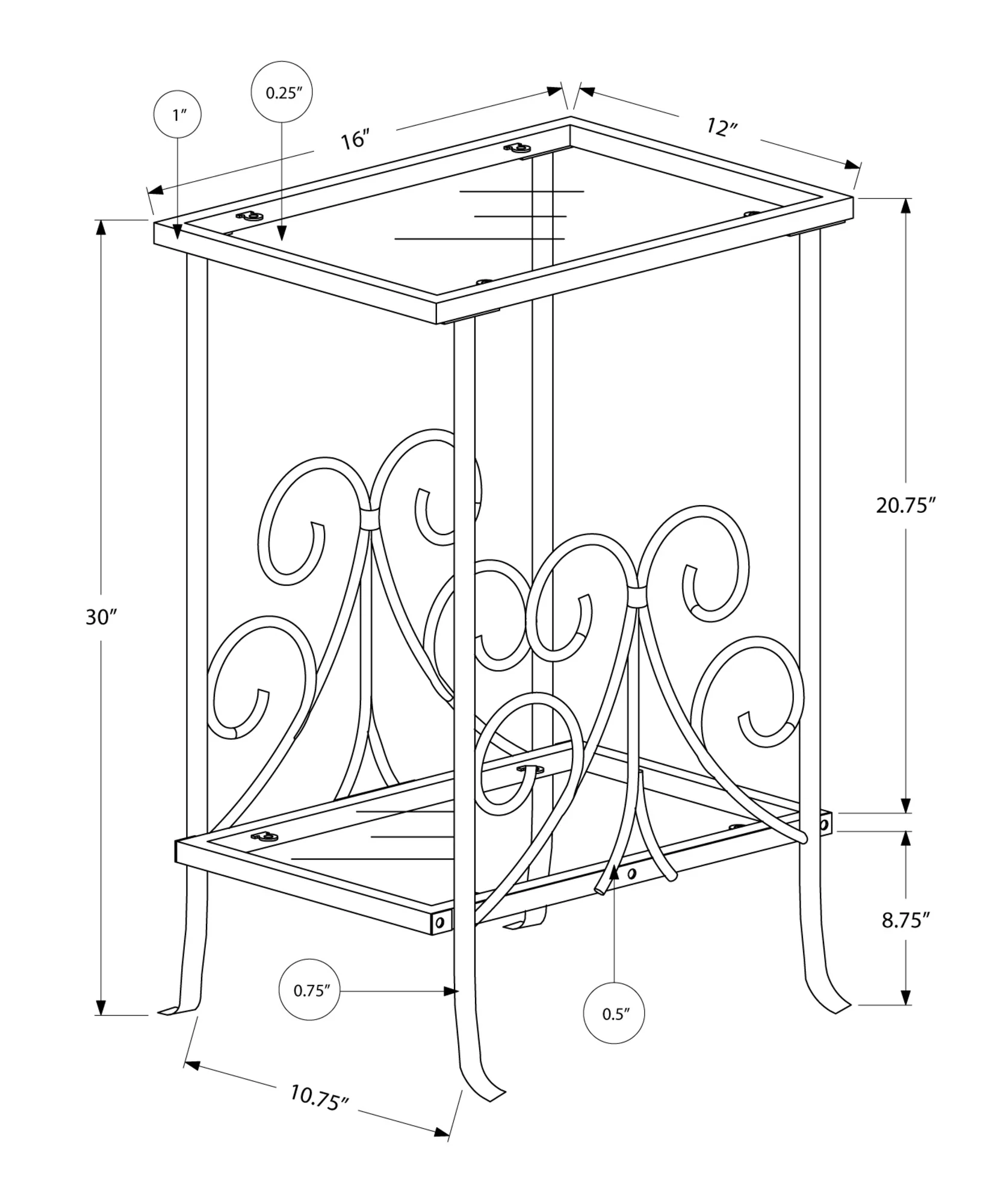 Silver Clear Metal Tempered Glass Accent Table By Homeroots - Image 3