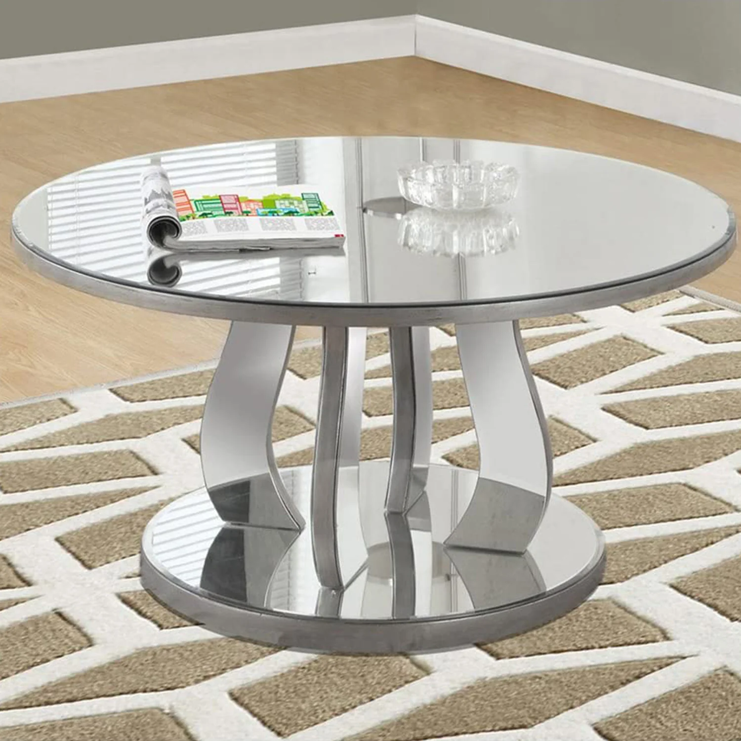 Silver - Coffee Table With A Mirror Top By Homeroots - Image 5