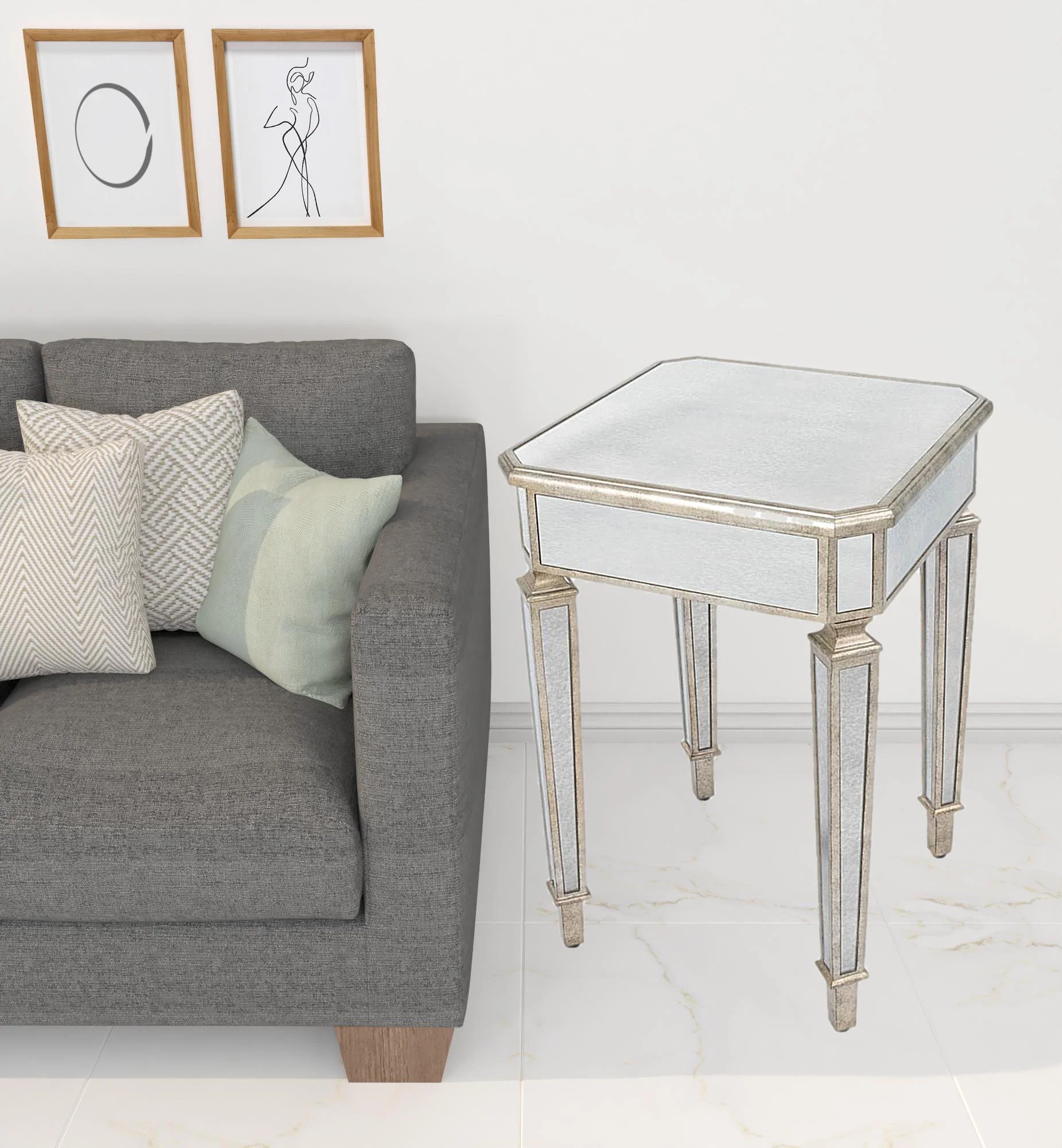 Silver Distressed Glass Square End Table By Homeroots - Image 6