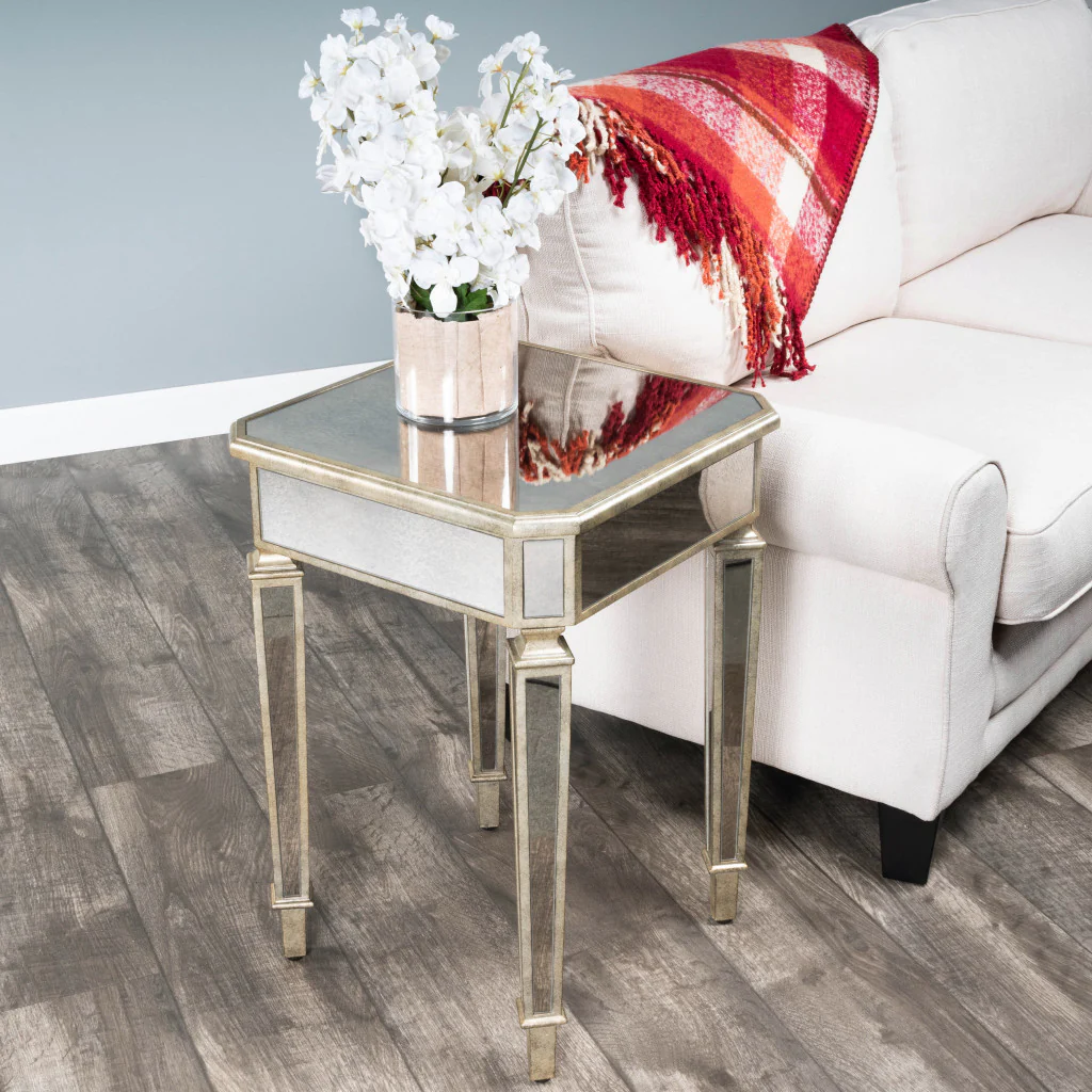 Silver Distressed Glass Square End Table By Homeroots - Image 8