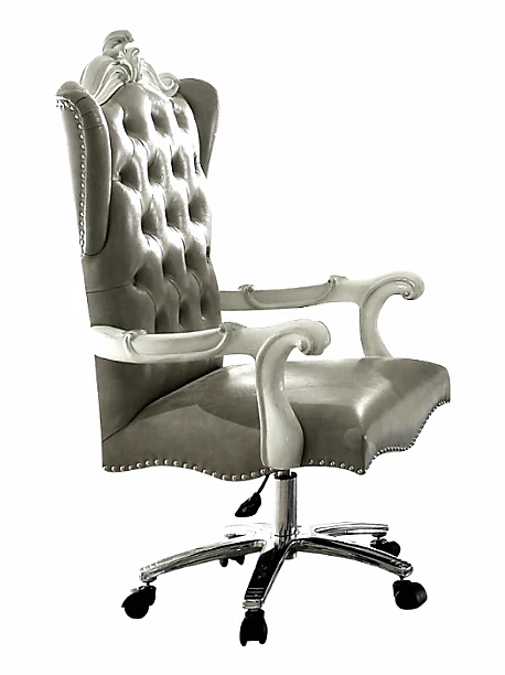 Silver Fau Leather Upholstery Finish Antique Platinum Eecutive Chair with Swivel and Lift By Homeroots - Image 2