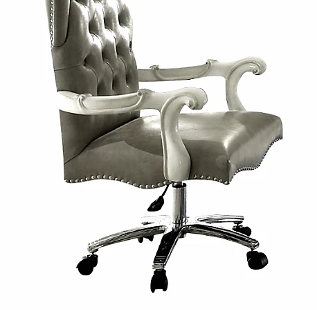 Silver Fau Leather Upholstery Finish Antique Platinum Eecutive Chair with Swivel and Lift By Homeroots - Image 3