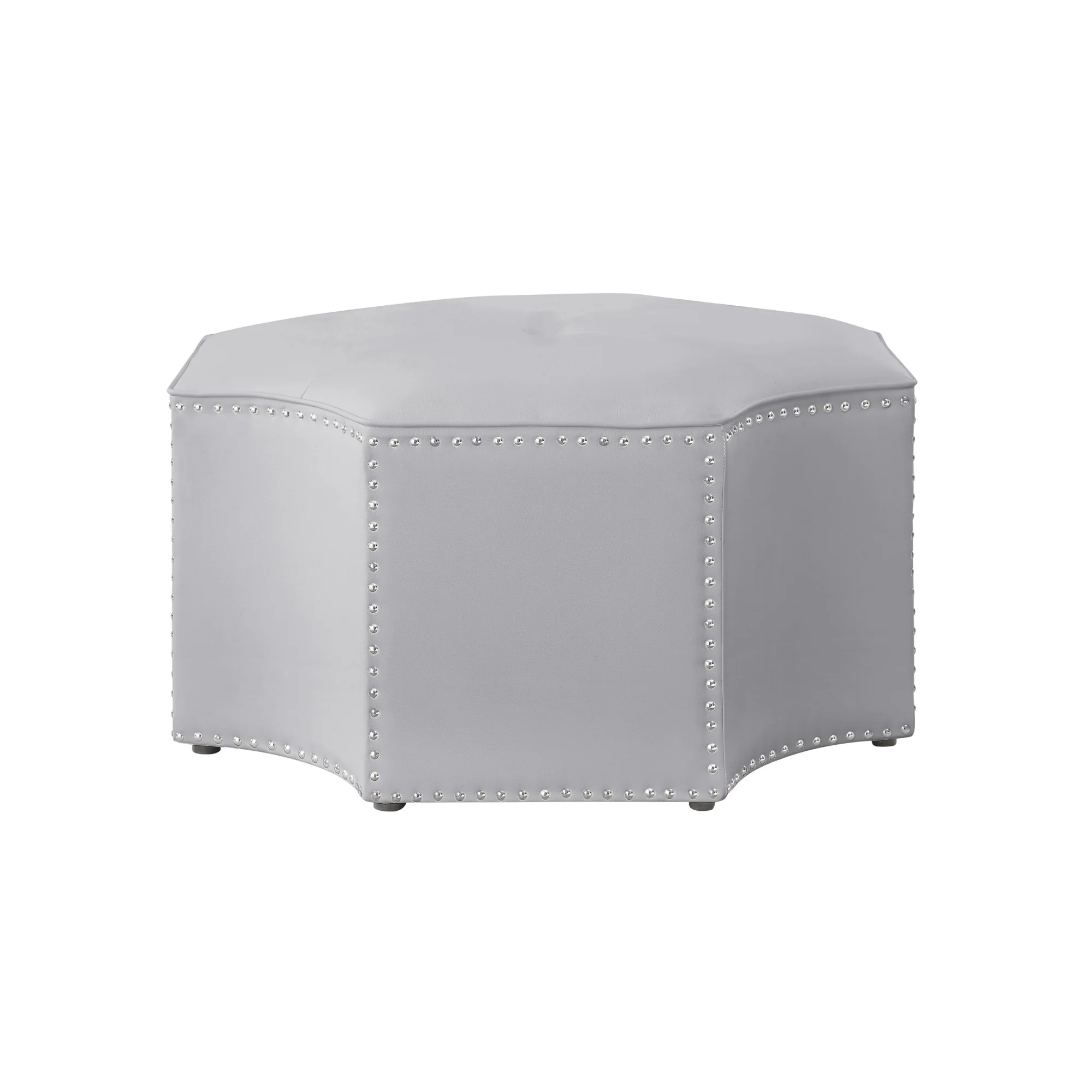 Silver Faux Leather Tufted Octagonal Cocktail Ottoman By Homeroots - Image 2