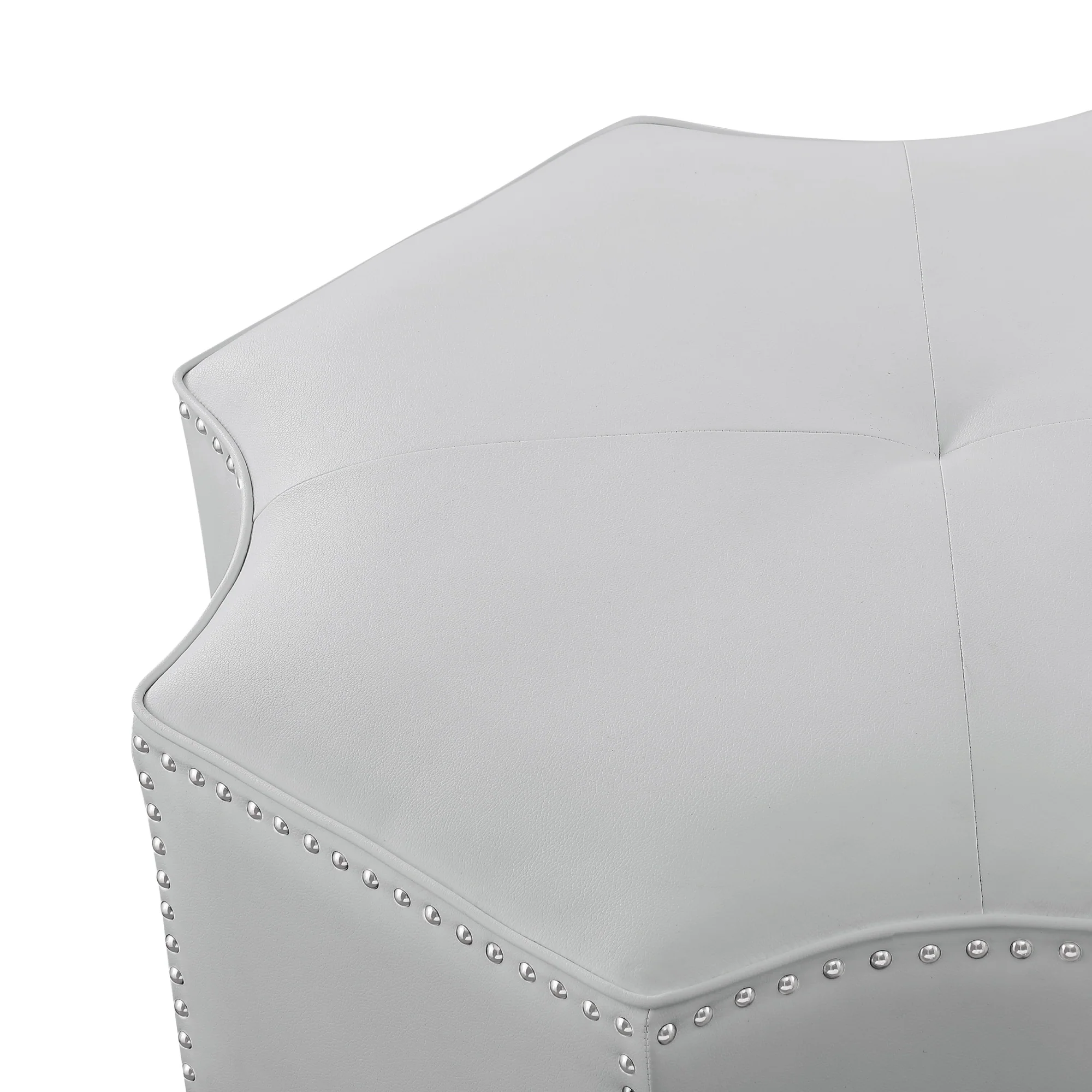 Silver Faux Leather Tufted Octagonal Cocktail Ottoman By Homeroots - Image 3