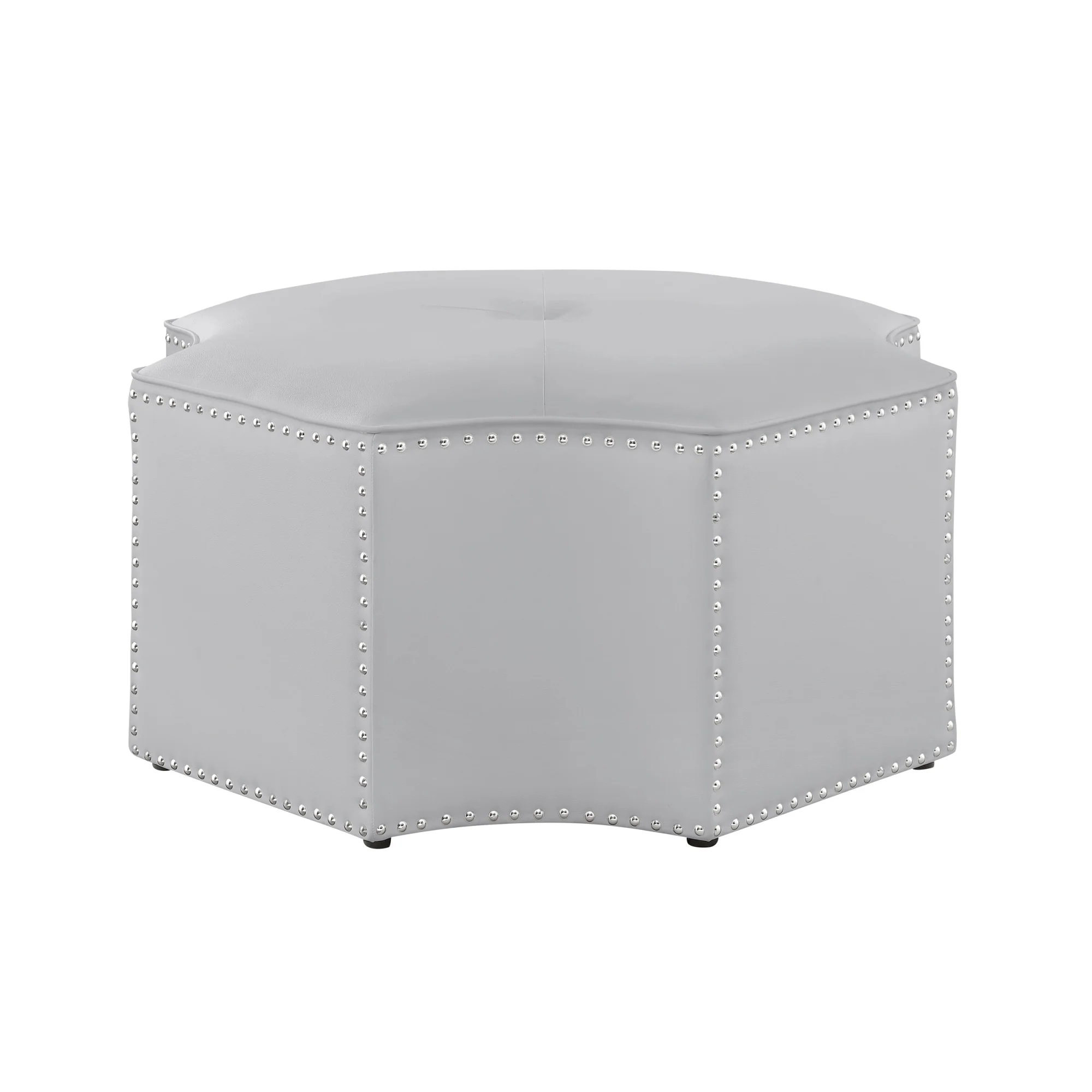 Silver Faux Leather Tufted Octagonal Cocktail Ottoman By Homeroots - Image 4