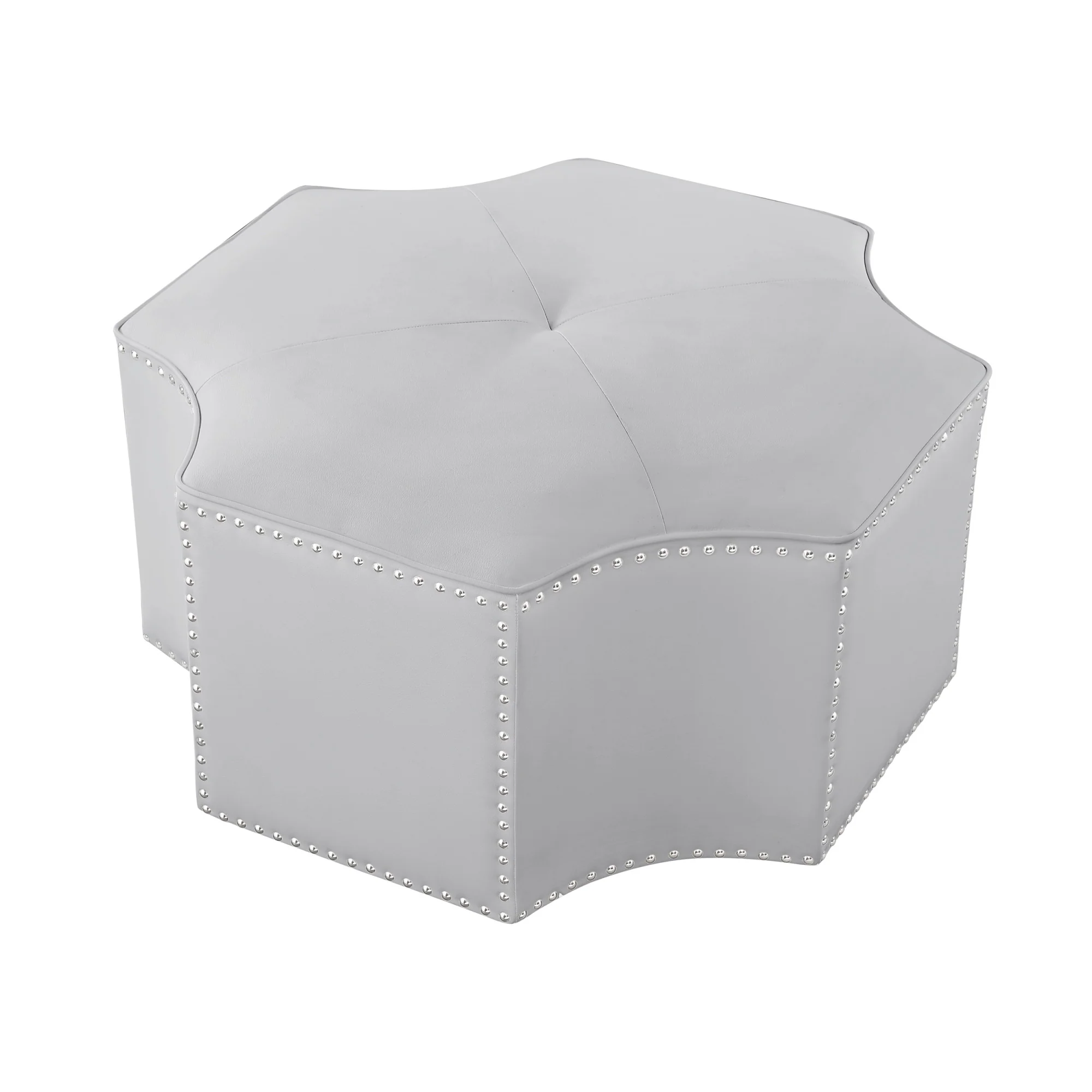 Silver Faux Leather Tufted Octagonal Cocktail Ottoman By Homeroots - Image 5