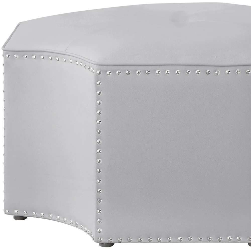 Silver Faux Leather Tufted Octagonal Cocktail Ottoman By Homeroots - Image 7