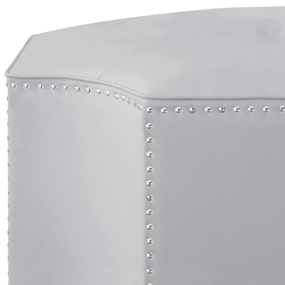 Silver Faux Leather Tufted Octagonal Cocktail Ottoman By Homeroots - Image 8