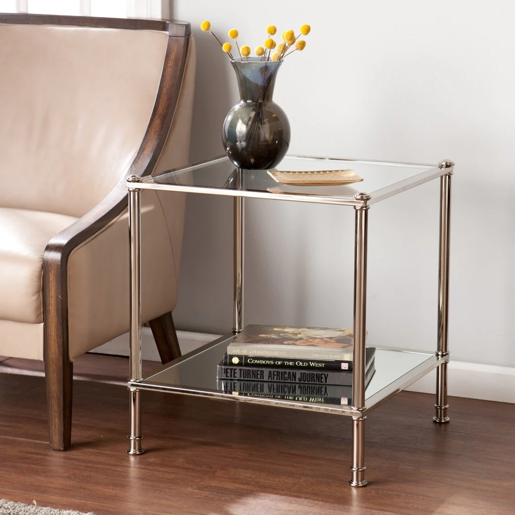 Silver Glass And Iron Square Mirrored End Table By Homeroots - Image 2