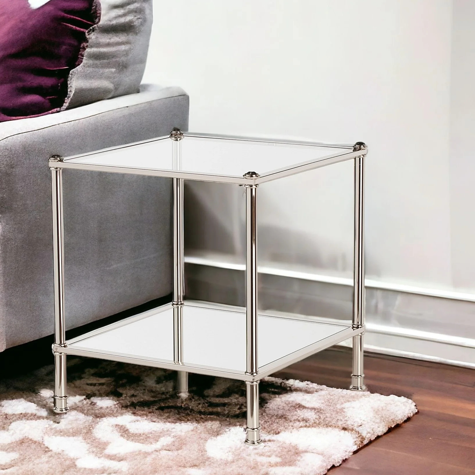 Silver Glass And Iron Square Mirrored End Table By Homeroots - Image 6