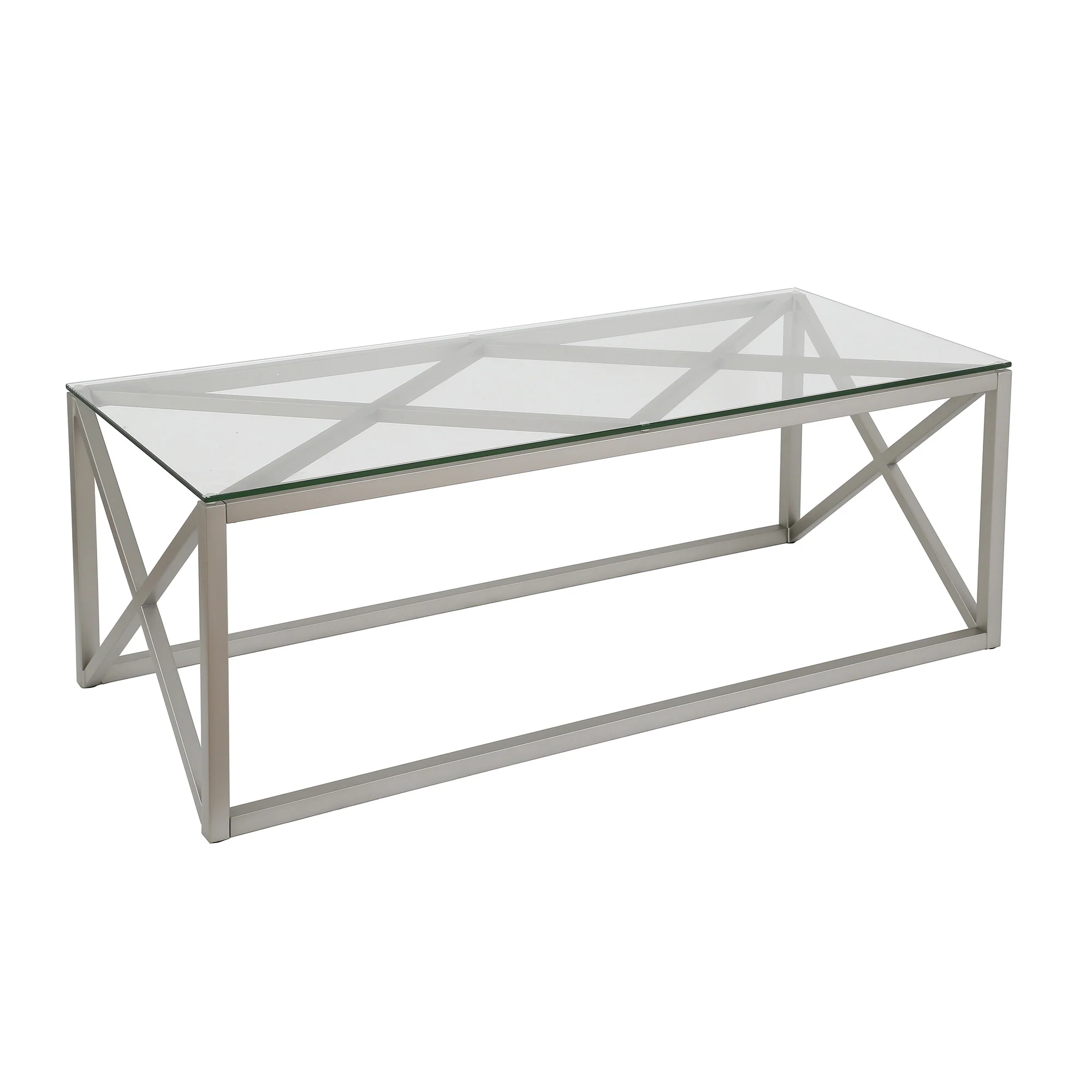 Silver Glass And Steel Coffee Table By Homeroots - Image 4