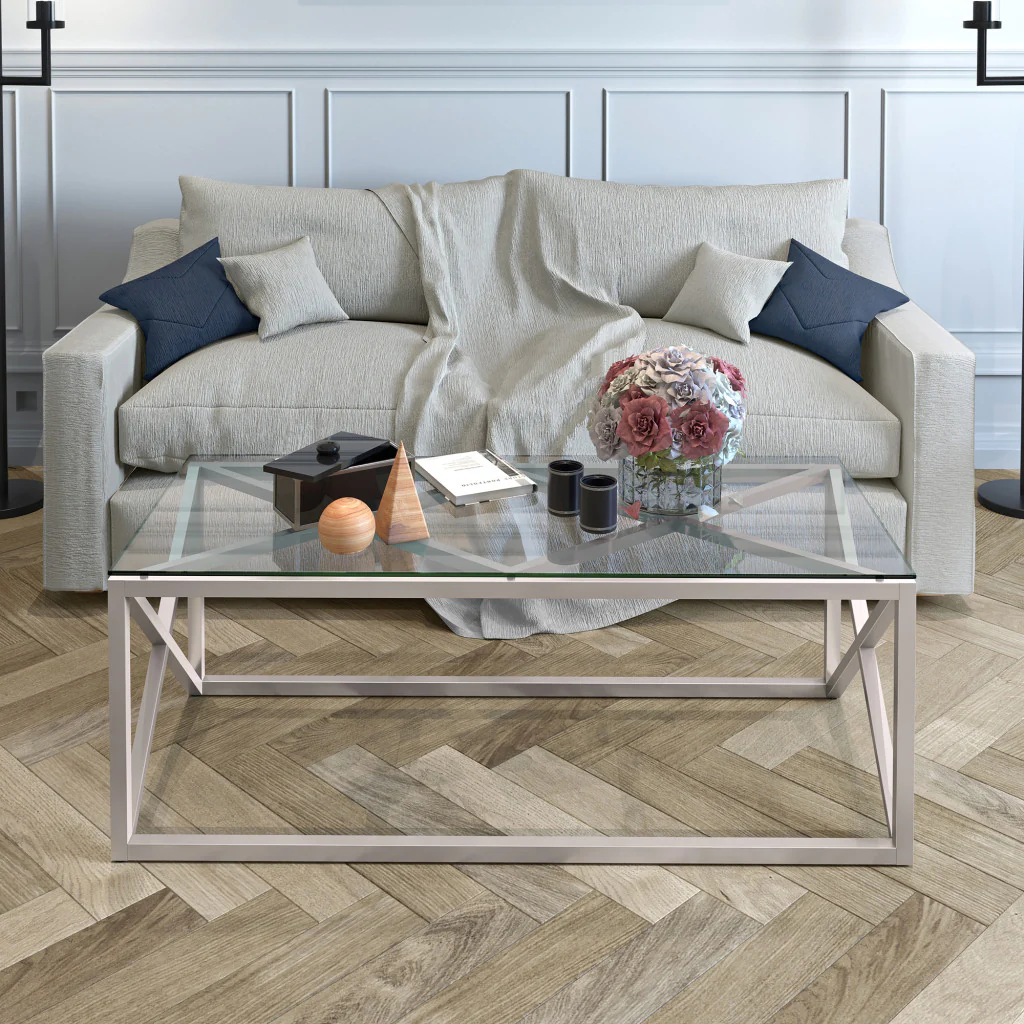 Silver Glass And Steel Coffee Table By Homeroots - Image 6
