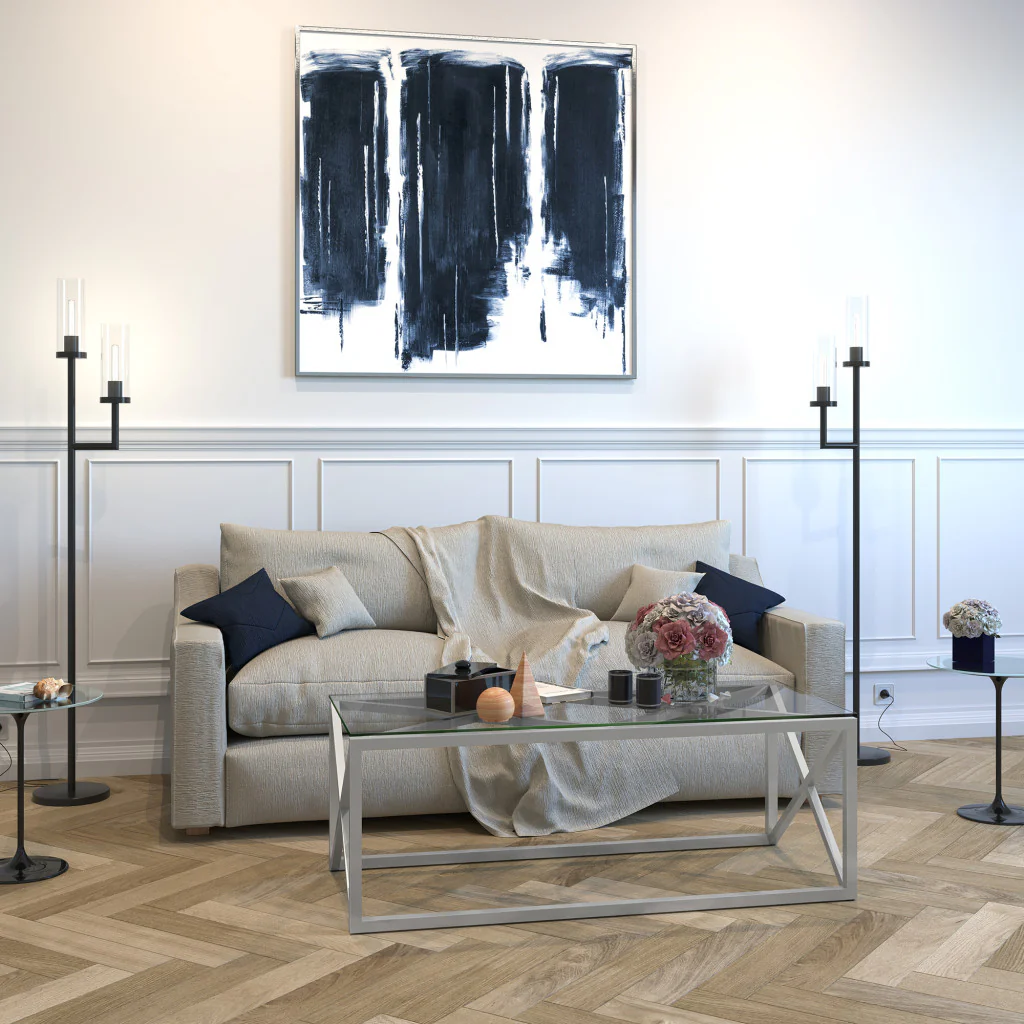 Silver Glass And Steel Coffee Table By Homeroots - Image 8