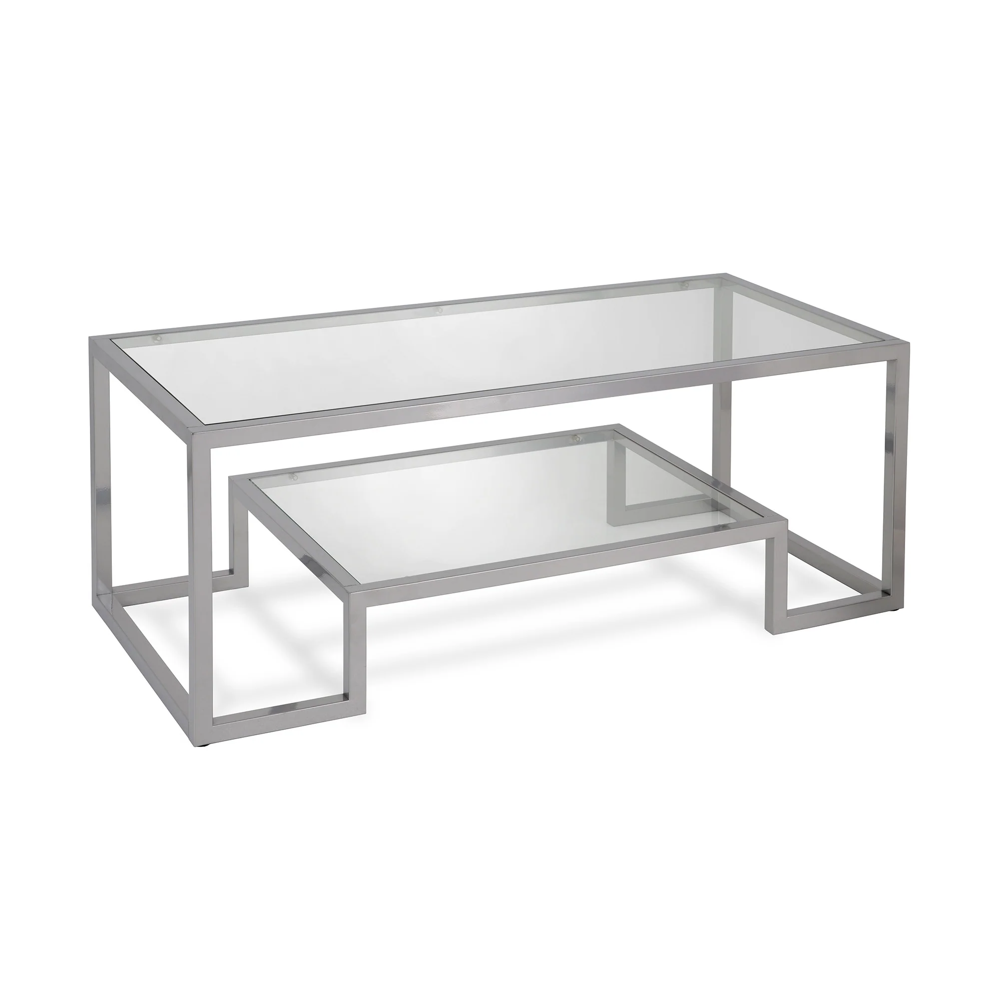 Silver Glass And Steel Coffee Table With Shelf By Homeroots - Image 2
