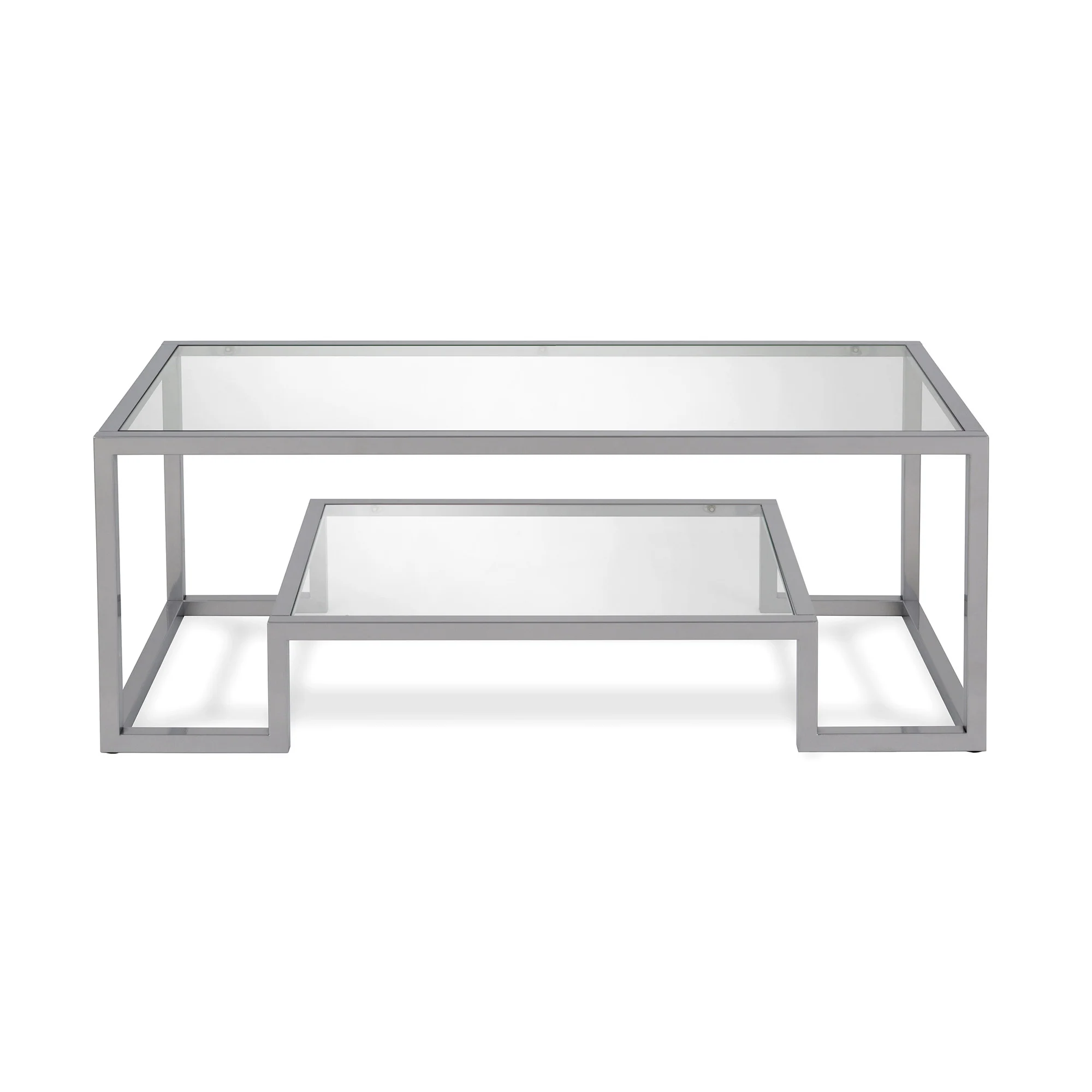 Silver Glass And Steel Coffee Table With Shelf By Homeroots - Image 3