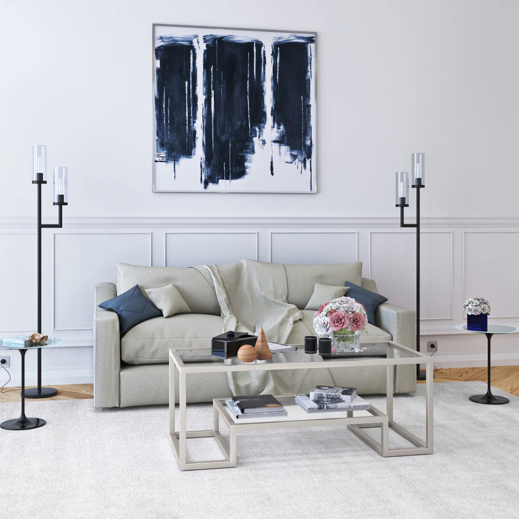 Silver Glass And Steel Coffee Table With Shelf By Homeroots - Image 5