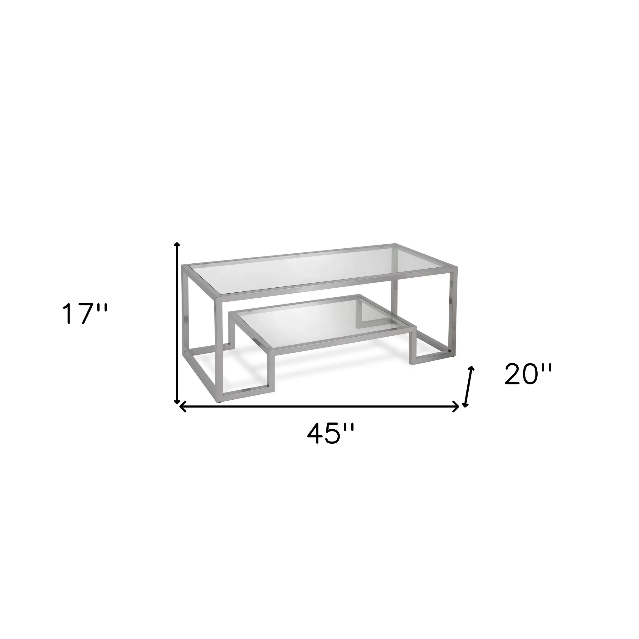 Silver Glass And Steel Coffee Table With Shelf By Homeroots - Image 6