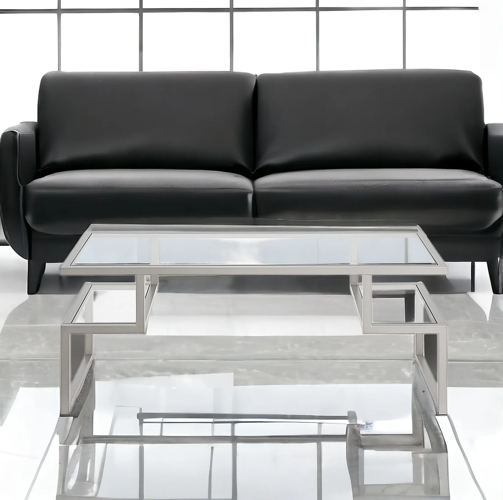 Silver Glass And Steel Coffee Table With Two Shelves By Homeroots - Image 2