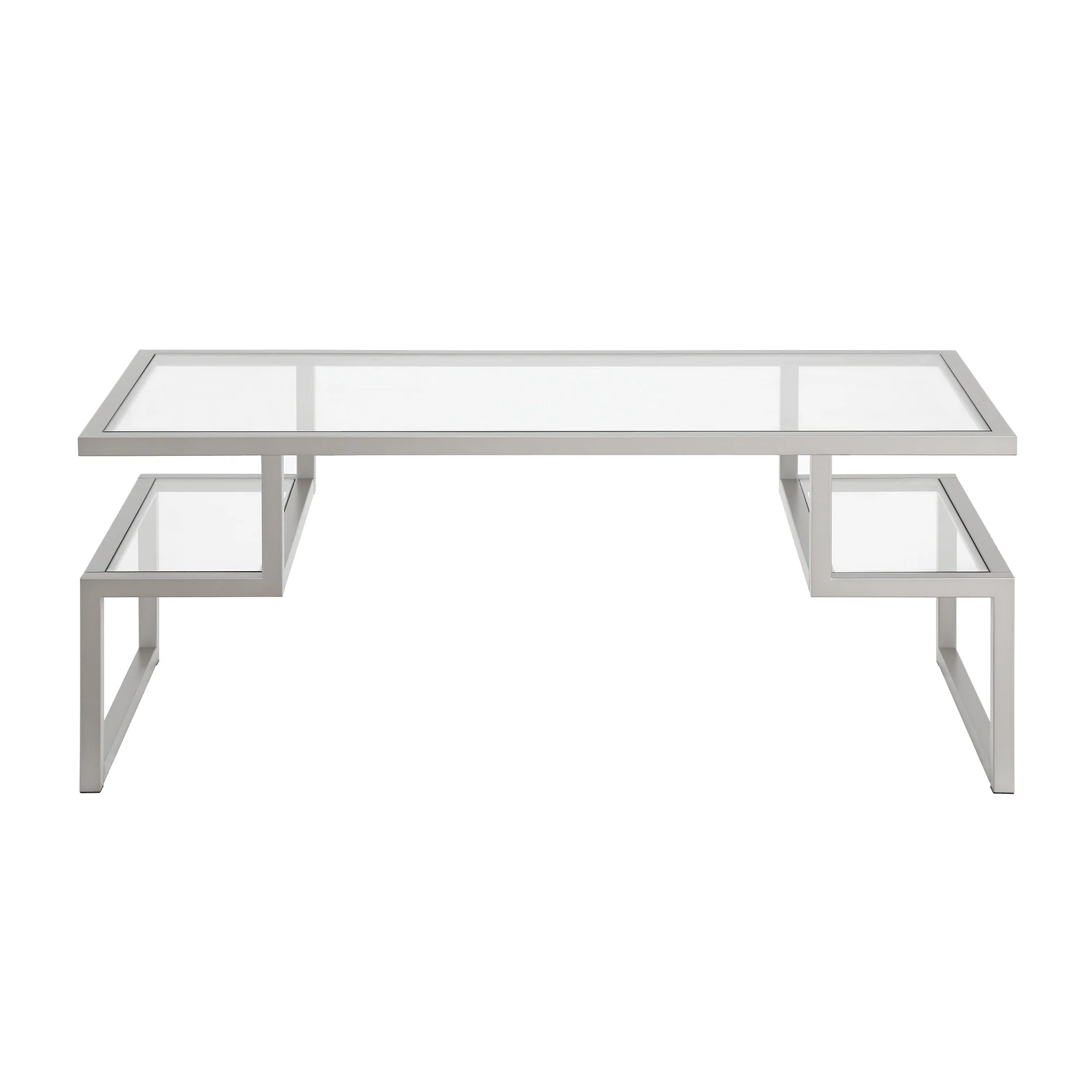 Silver Glass And Steel Coffee Table With Two Shelves By Homeroots - Image 3